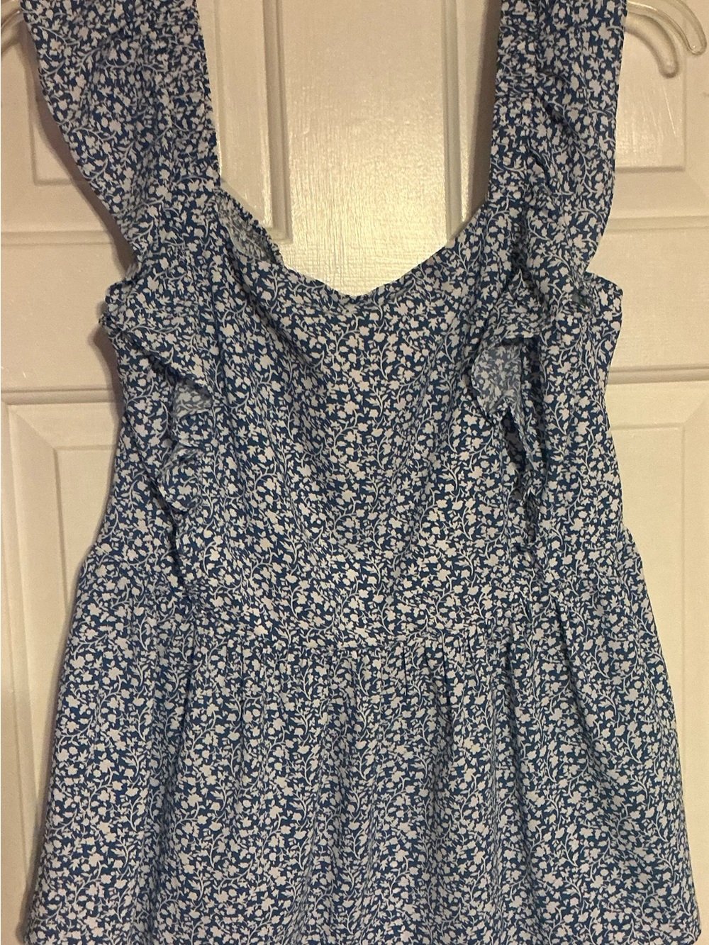 Blue Floral Ruffle Tank Top